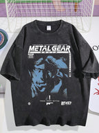EWH Men's Washed Distressed T - Shirt | Metal Gear Solid Game - Themed Print, Retro Short Sleeve DG004