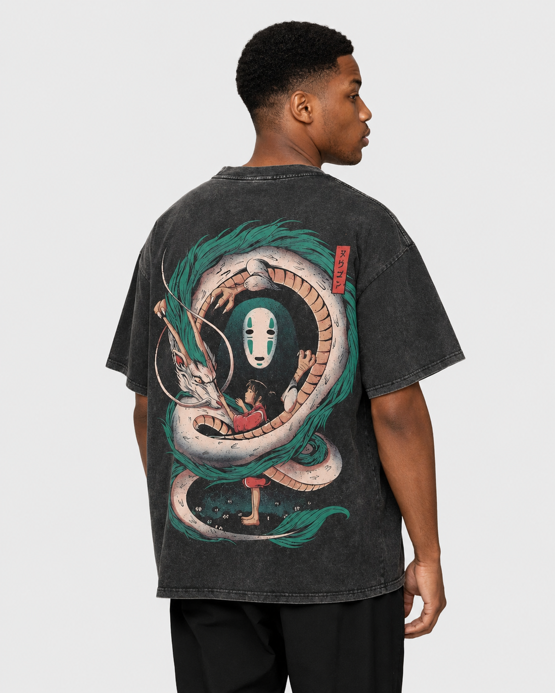 Vintage-Wash Short-Sleeve T-Shirt | *Spirited Away* Double-Sided Print (Haku & No-Face) | Oversized Unisex Tee