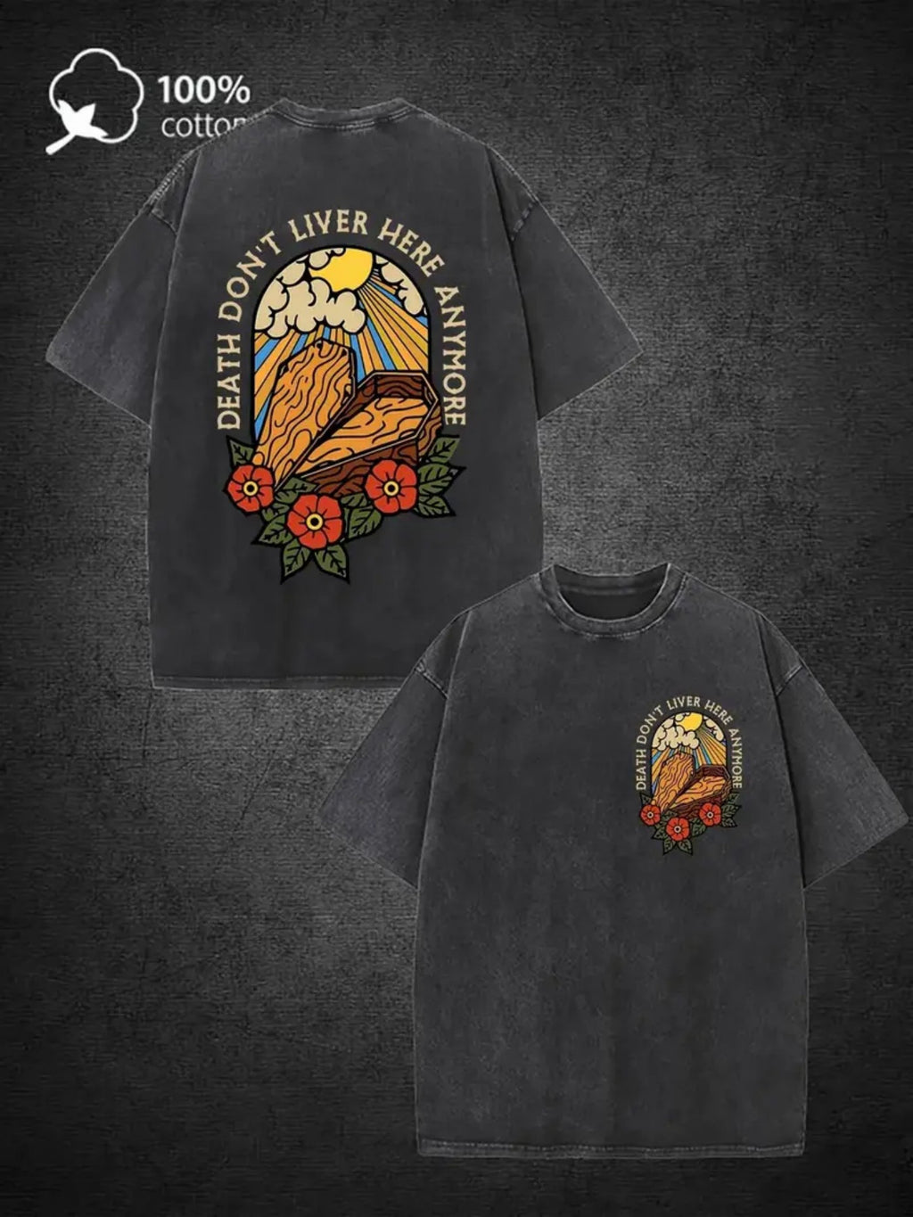 Y2K Style 100% Washed T-Shirt with Coffin Match (Suitable for burial plots) - Casual Round Neck Tee for Christmas, Thanksgiving Gifts, Year-Round Wear & Outdoor Travel - Machine Washable Male Fashion Staple 100% Washed T-Shirt 100%