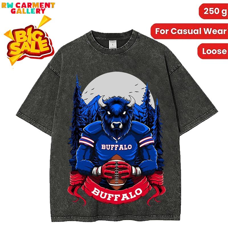 Washed T-shirt Buffalo Football Men's T-Shirt women's and men's tops TikTokShop Black Friday
