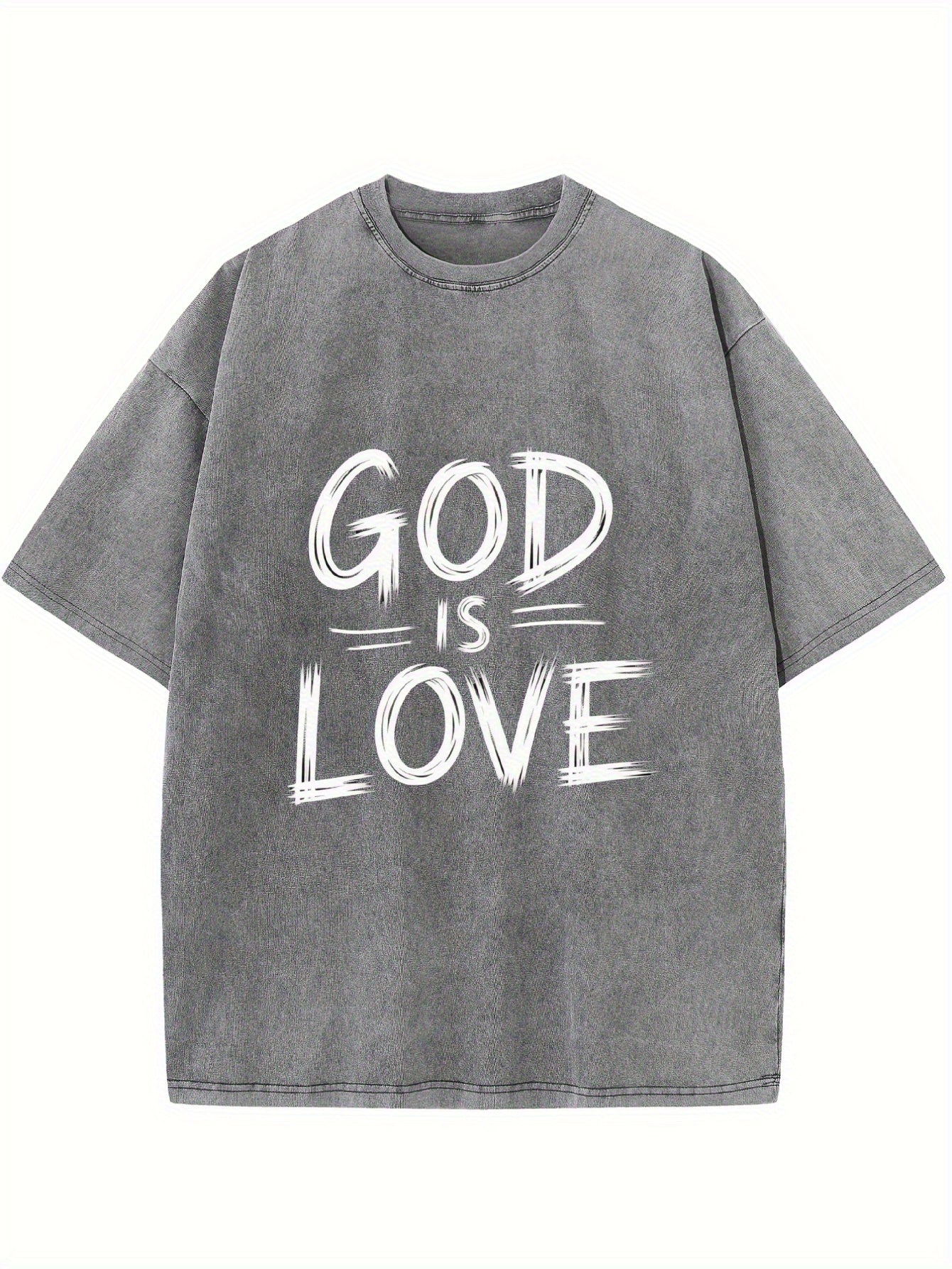 Vintage 'GOD IS LOVE' Short Sleeve Shirt with Bold White Lettering - Soft Washed Beige Cotton Breathable Loose Fit T-Shirt Suitable for Daily Wear & Parties, Machine Washable Faith Apparel