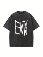 Couples Retro Washed Print T Shirt White Graffiti Pattern Crew Neck Short Sleeve Oversized Relaxed Fit Straight Hem Graphic Tee