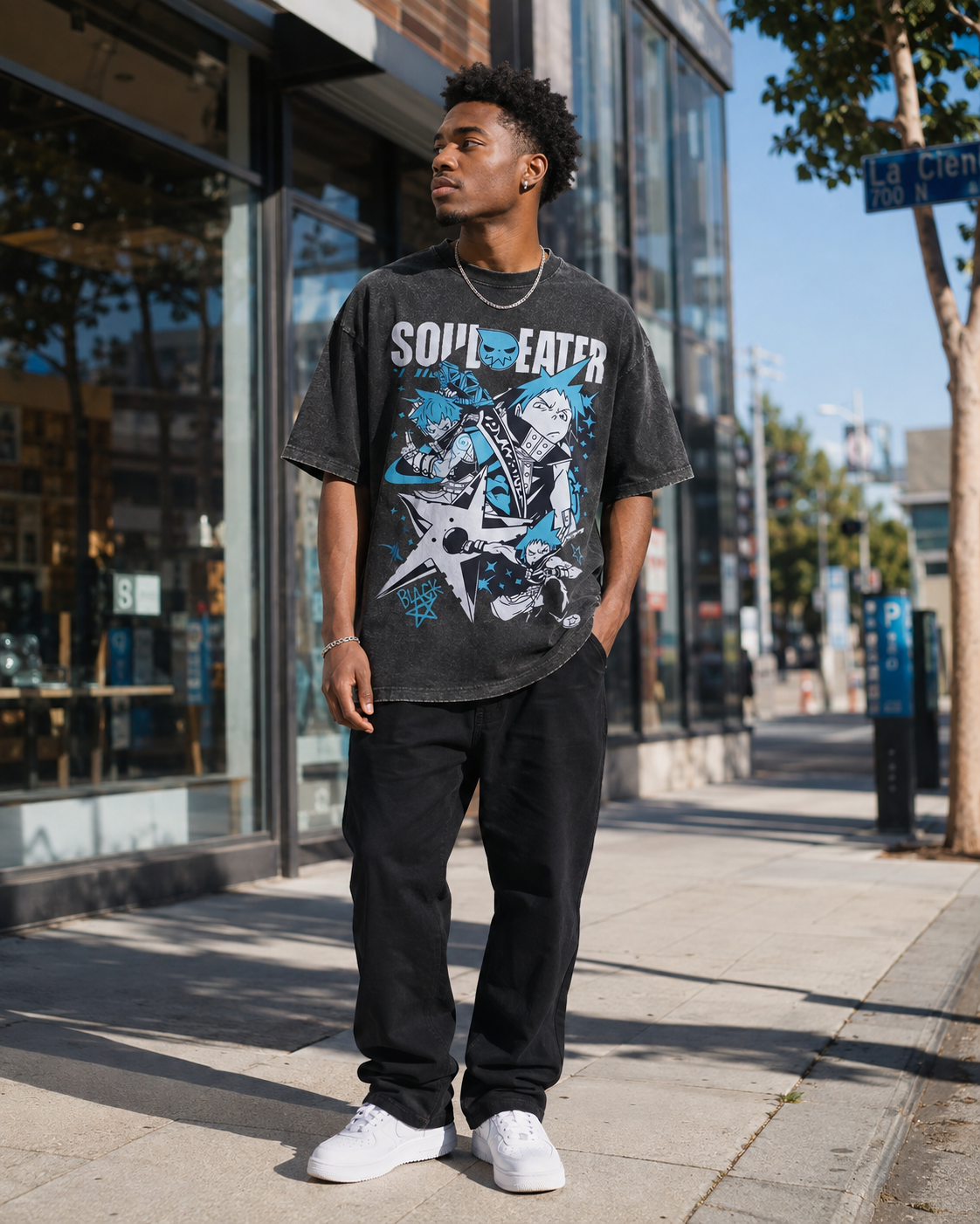Vintage-Wash Oversized Short-Sleeve T-Shirt | Soul Eater Anime Print | Unisex American-Style Loose Fit