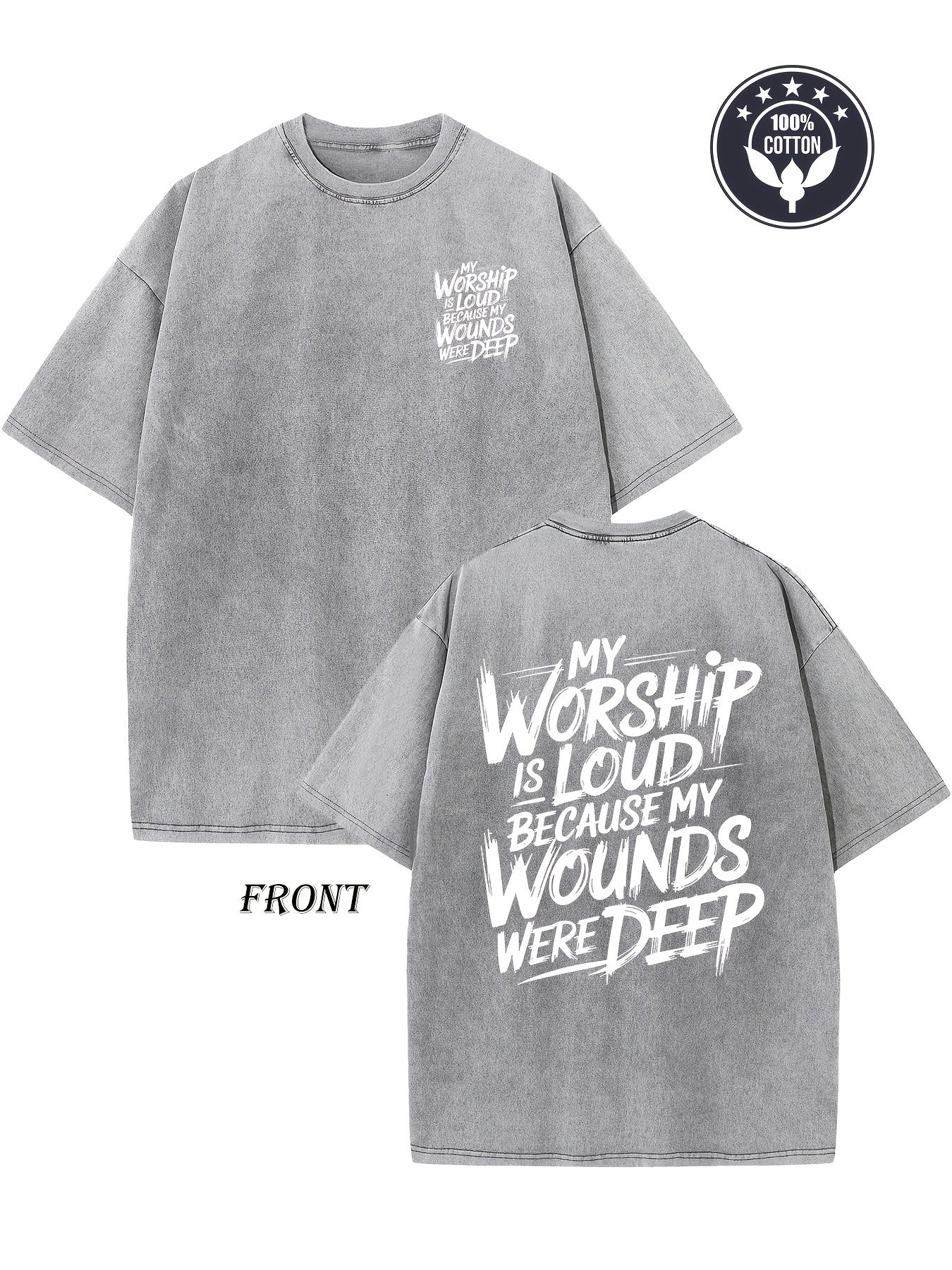Men's & Women's Heavyweight 250gsm Vintage T-Shirt - Double-Sided "My Worship Is Lord Because My Worships Were Deep" Print, Oversized Drop Shoulder,  Cotton, Casual Streetwear Unisex Top for All-Season Wear
