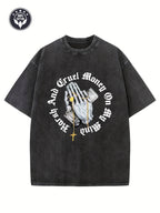 Heavyweight 230g Pure Oversize Drop Shoulder Washed T-Shirt | Creative Pattern Print, Vintage Street Style, Crew Neck, Unisex Couple Top, Hip-Hop, All-season Wear