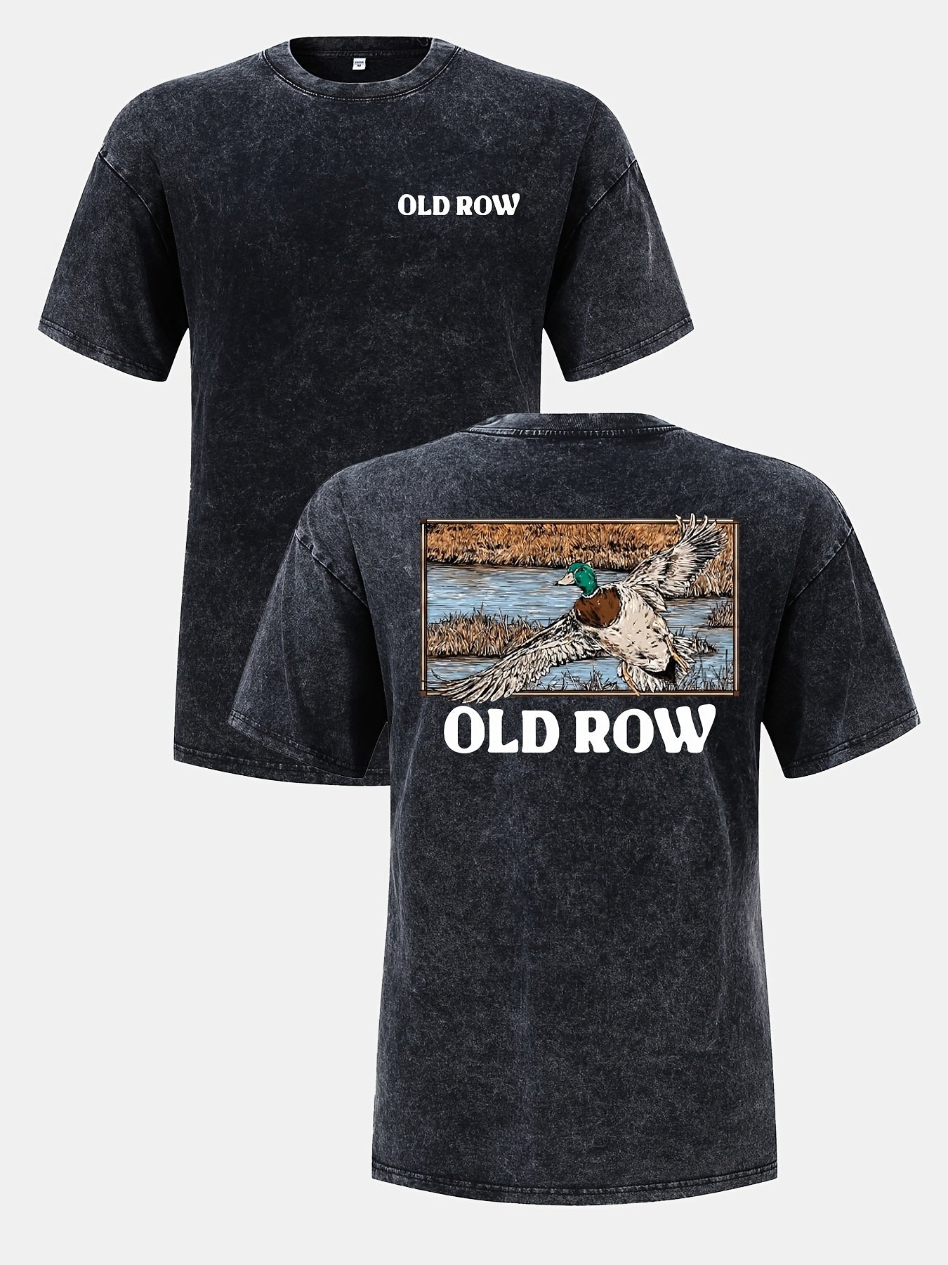 OLD ROW Men'S 230g Washed Vintage Street T-Shirt | Double-Sided Duck Hunting Pattern, Drop Shoulder Loose Fit, Breathable, Crew Neck, Comfortable Casual Wear for All Seasons