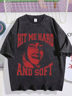 Men's Retro Washed Vintage T-Shirt, Dark Anime Crying Girl, Printed Retro Loose T-Shirt004
