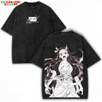 Nezuko Demon Sister Oversized Washed Tee Crimson Flame Graphic Heavy Cotton Vintage Anime Streetwear Shirt