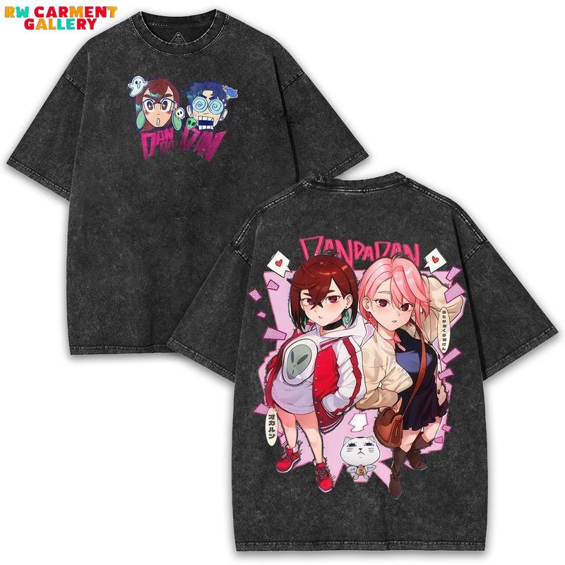 Dandadan Tee – Oversized Washed Vintage Anime Shirt Featuring Momo x Okarun Duo Art | For Fans Who Love the Chaos