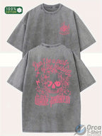 230G Heavyweight Batik Washed T-Shirt - Unisex & Pink Skull Graphic Tee, Machine Washable All-Season Casual Shirt for Men & Women