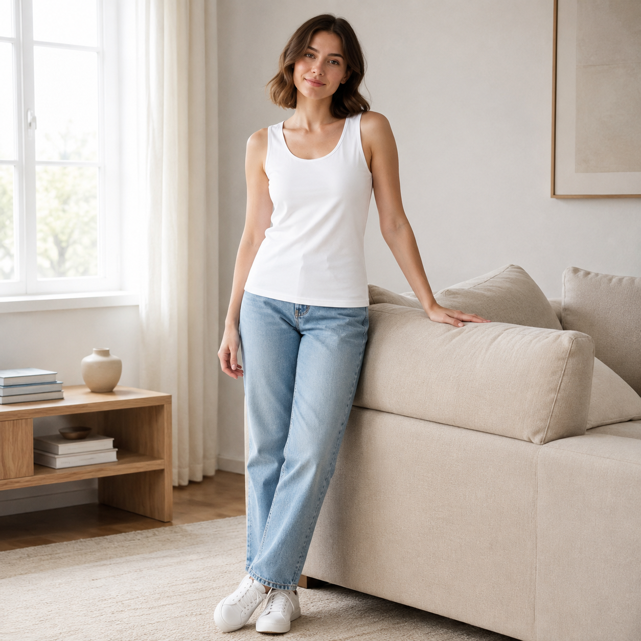 Classic Minimalist Women's Sleeveless Tank Top – Pure Cotton, Skin-Friendly Crew Neck – Versatile Casual Top for Layering or Solo Wear