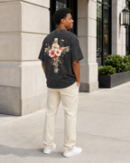 Vintage-Wash Short-Sleeve T-Shirt | "Jesus is the Light" – Oversized, Unisex, Double-Sided Print Featuring a Floral Cross and Faith-Inspired Design