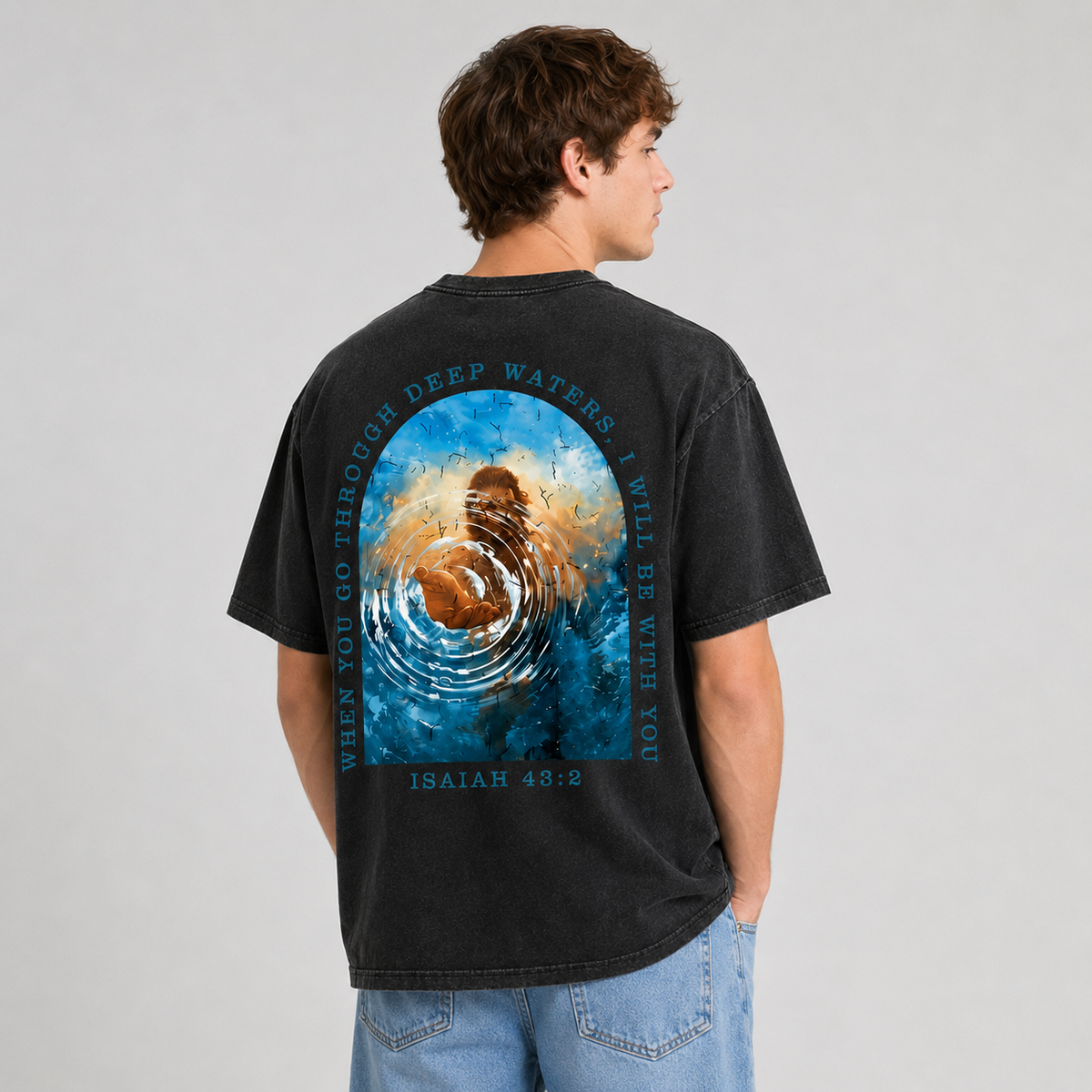 Distressed Black Oversized T-Shirt (100% Cotton) – Religious Scripture Theme – Isaiah Double-Sided Print – Casual Tee (Ideal Gift for Believers)