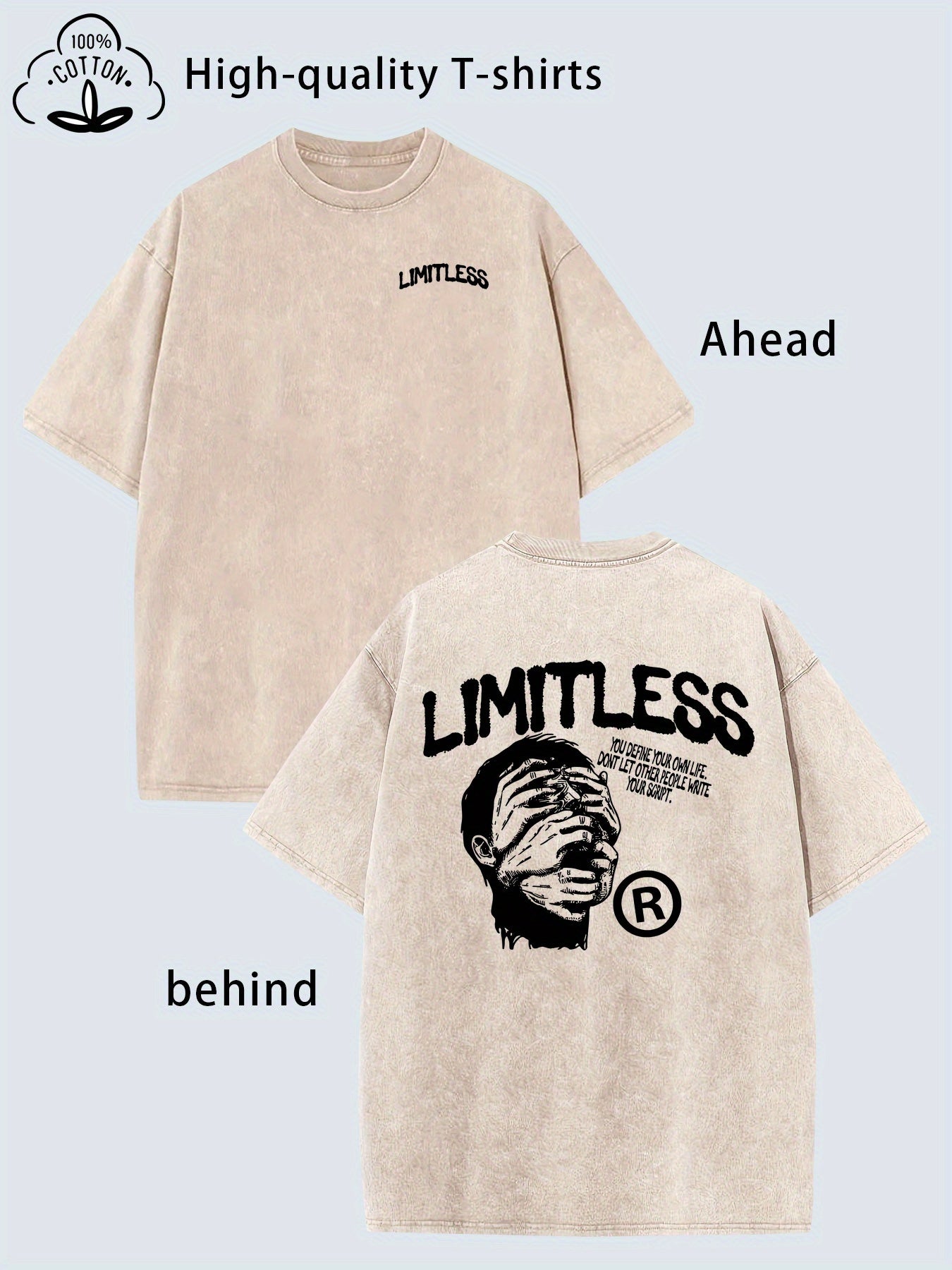 Men'S Vintage Distressed Heavy Washed T-Shirt - Oversized Streetwear Tee with Front & Back Graphic Prints, Soft Breathable Fabric, Round Neck Short Sleeve, All-Season Casual Wear, Retro Oversized Fit for Everyday Comfort (/) - Ideal for Layering & S