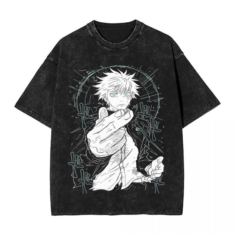 Hip Hop Novelty T-Shirt Tee Shirt for Men Women Summer  Anime Gojo Satoru Washed T Shirts Streetwear Menswear Top