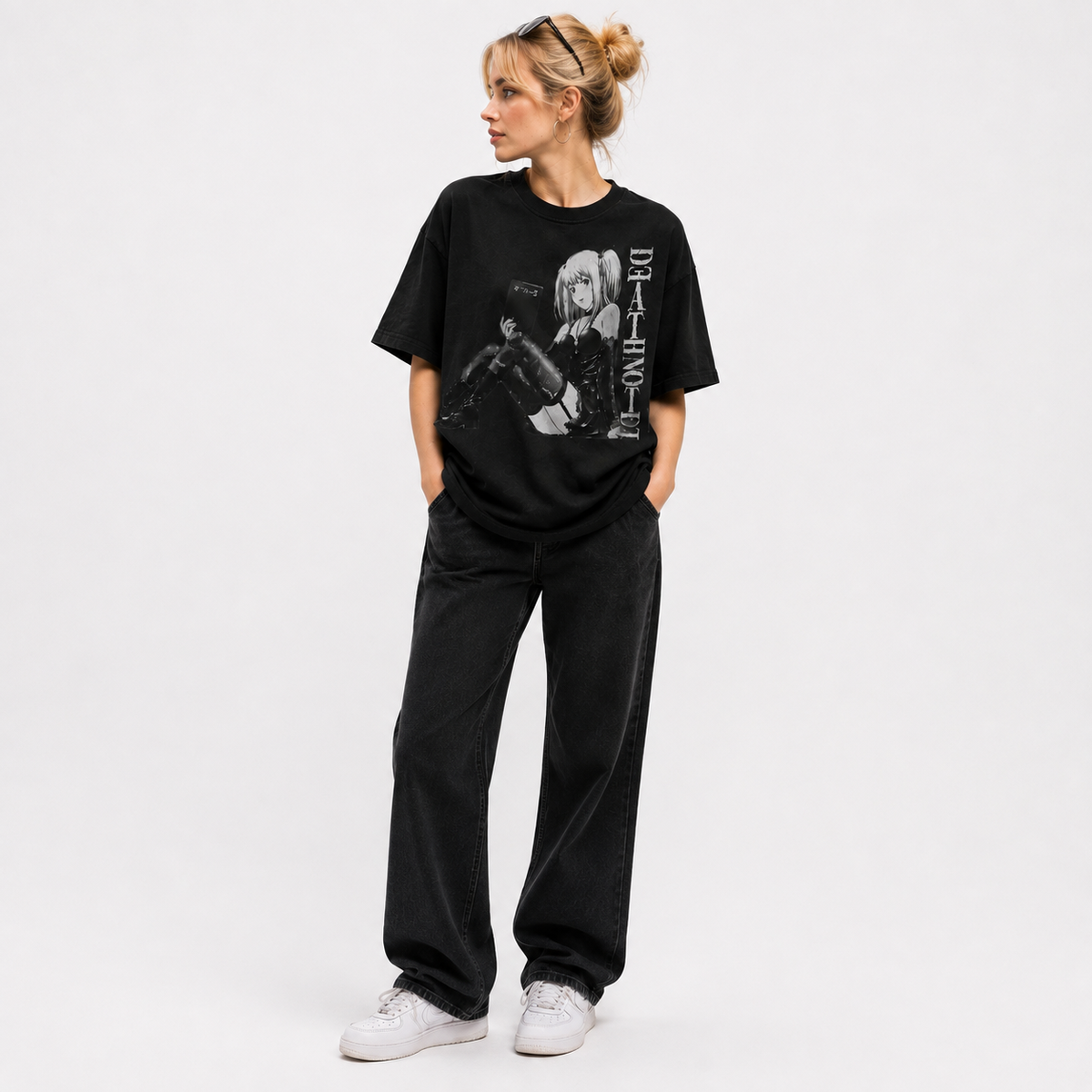 Pure Cotton Double-Sided Anime Print Short-Sleeve T-Shirt – *Death Note* Oversized Street-Style Top for Women