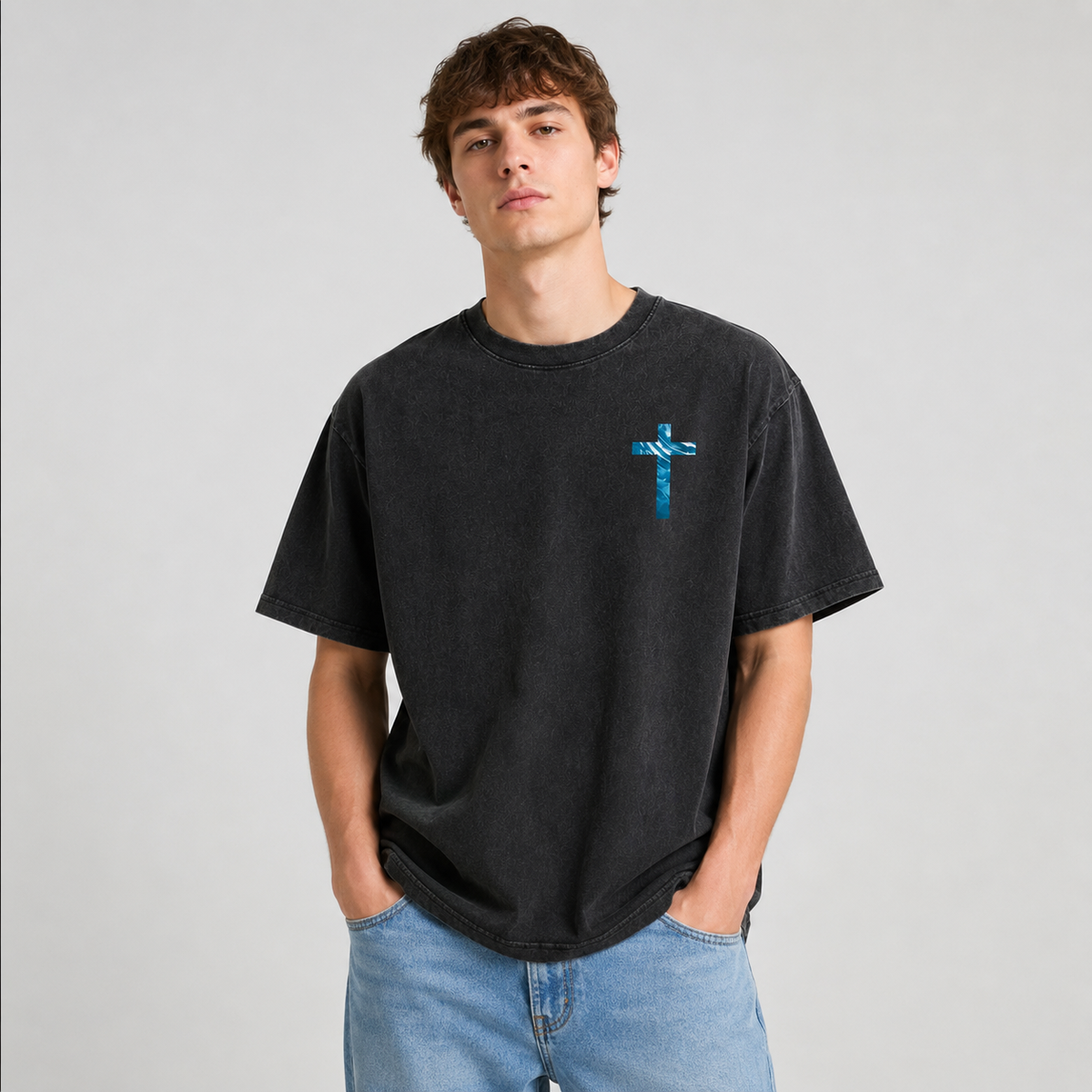 Distressed Black Oversized T-Shirt (100% Cotton) – Religious Scripture Theme – Isaiah Double-Sided Print – Casual Tee (Ideal Gift for Believers)