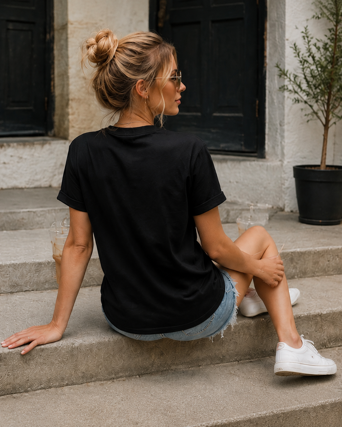 Women's Loose-Fit Oversized Cotton T-Shirt – Fun Halloween Graphic (Witch Hat & Broom)