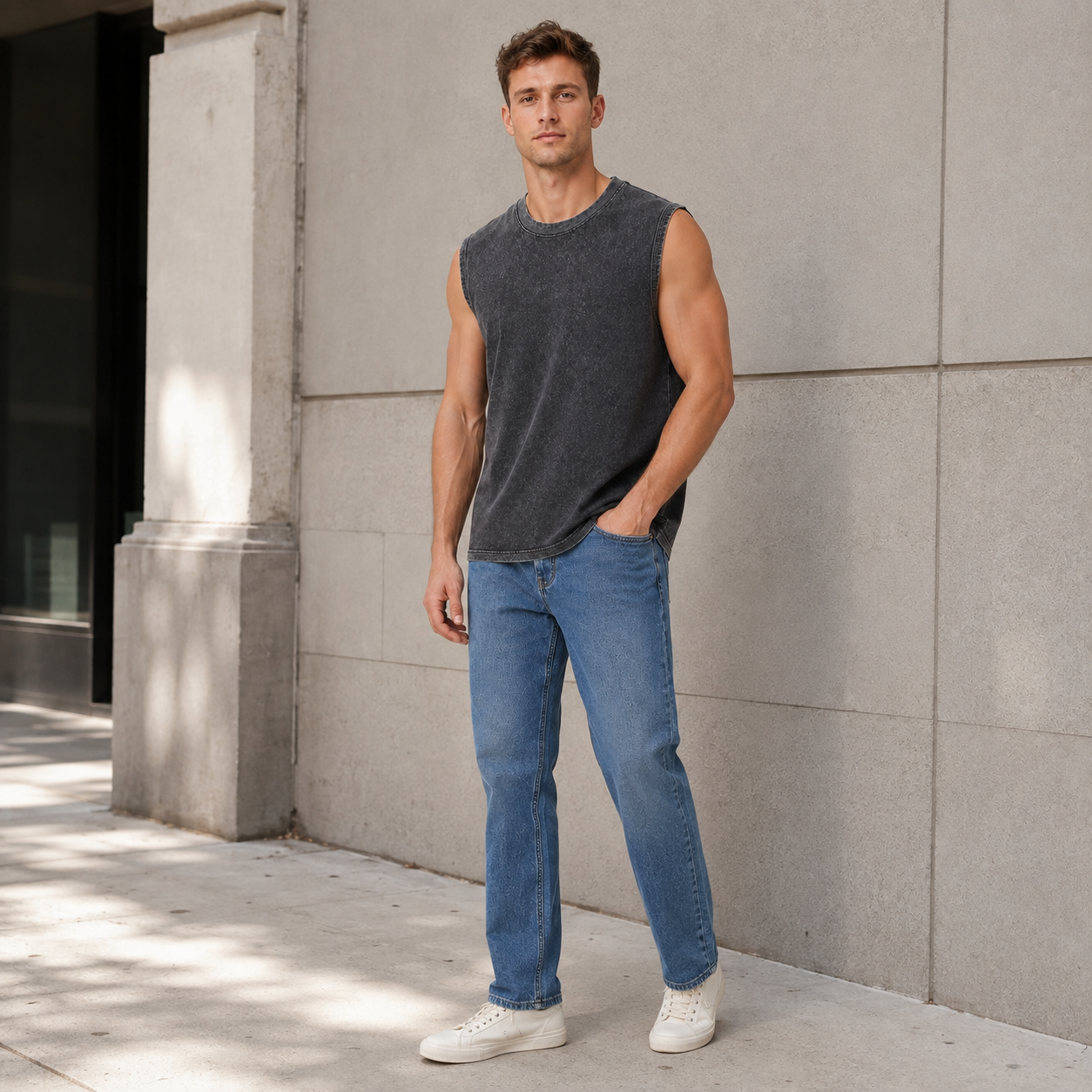 Unisex Washed & Distressed Sleeveless Tank Top – Heavyweight Cotton Vintage-Style Vest – Loose-Fit Versatile Athletic Top