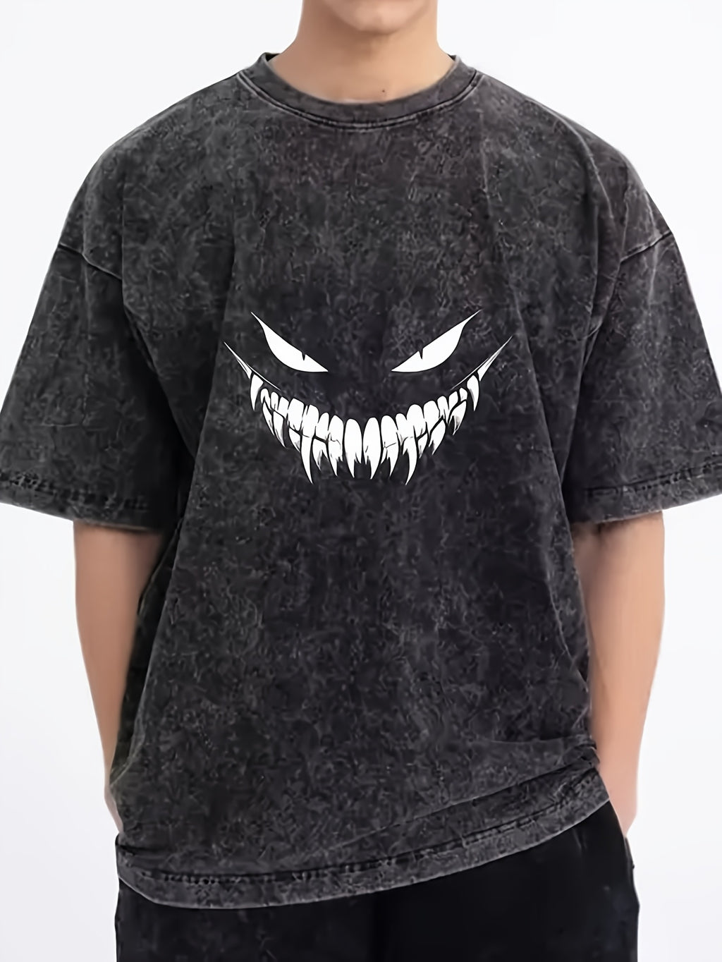 Men'S Halloween 230GSM Heavy Washed Horror Pattern Loose Round Neck Top | Casual Wear, Machine Washable, Bold Print Design, Soft Fabric, Suitable for Outdoor Activities and All-Season Use