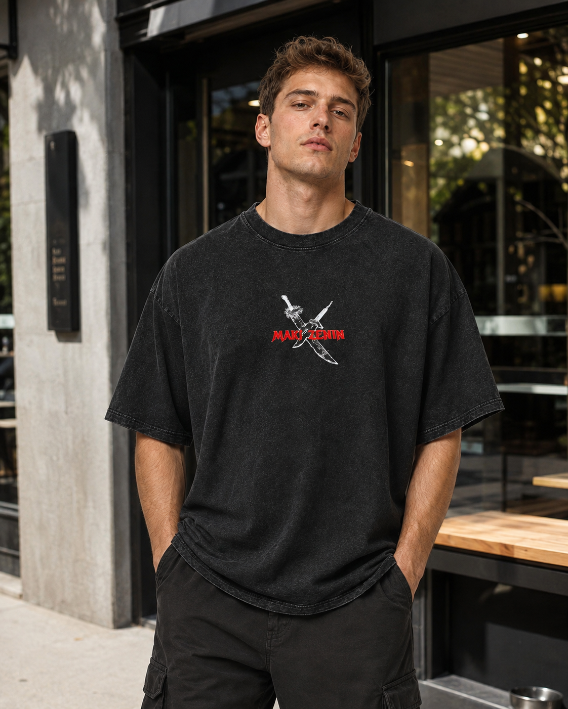 Vintage-Wash Short-Sleeve T-Shirt | *Jujutsu Kaisen* Maki Zenin Double-Sided Print – Oversized Unisex Tee with Large Anime Graphic