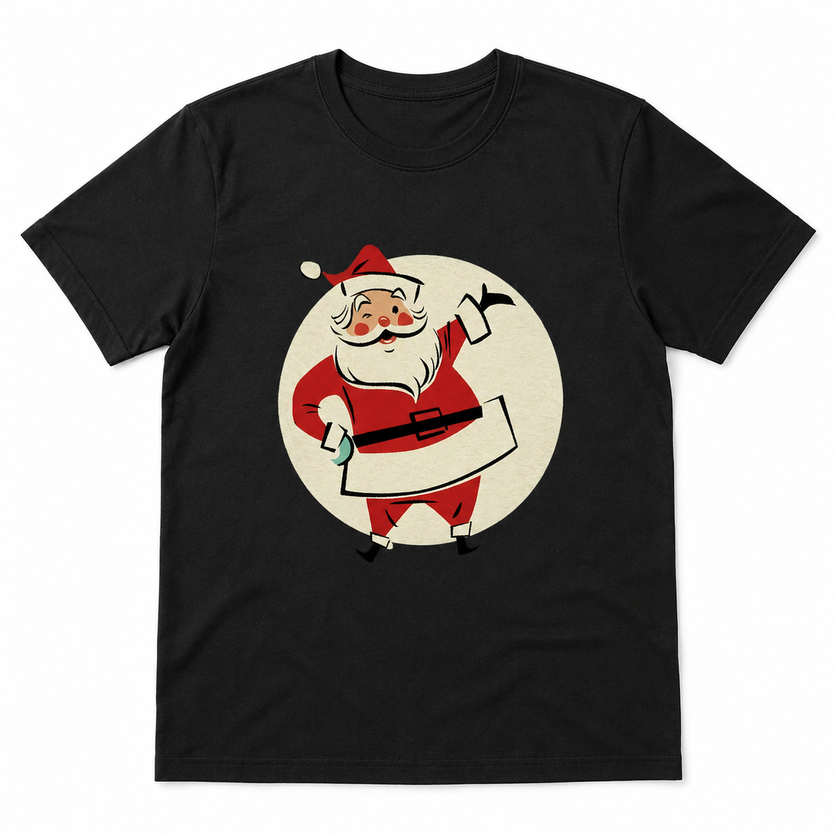 Vintage-Style Santa Short-Sleeve T-Shirt – 100% Cotton, Festive Crew-Neck Tee