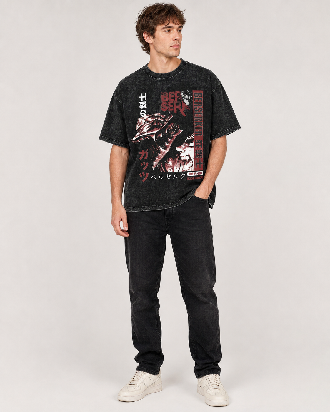 Acid-Washed Vintage-Style *Berserk* (Guts/Berserker Armor) Graphic Tee – Heavyweight, Oversized, Dark Anime Aesthetic – Unisex Retro T-Shirt