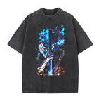 Hashibira Inosuke Demon Slayer Printed Tee Men Women Short Sleeve Cotton Tshirts Retro Washed T-shirt Harajuku Oversized T Shirt Menswear Top