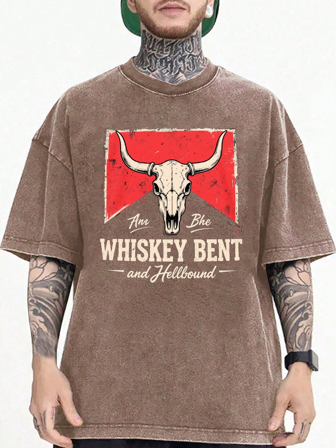Men's & Women's 100% Cotton Vintage Bull Skull & Whiskey Bent & Hellbo Graphic T-Shirt - Soft Breathable Gothic Rock Tee with Bull Skull Print, Casual Streetwear for Concerts, Casual Attire, Machine Washable Loose Fit Round Neck Top