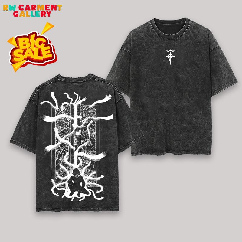 Retro Heavy Limited The Gate - Fullmetal Alchemist Anime Double Printed Vintage Oversized Washed Tee Unisex Oversize Anime Manga Washed Heavyweight Cotton T-shirt, Gift For Anime Fan, Anime Lover TikTokShopBlackFriday