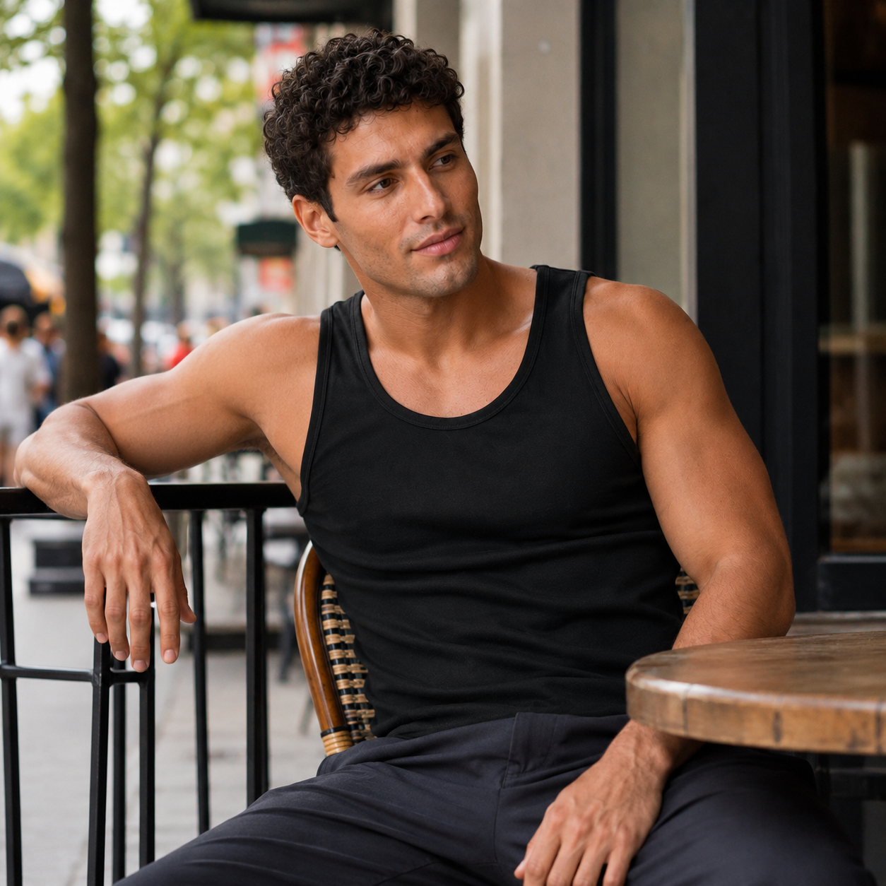Men's 100% Cotton Black Crew-Neck Tank Top – Casual Sleeveless Sports T-Shirt (Basic Style)