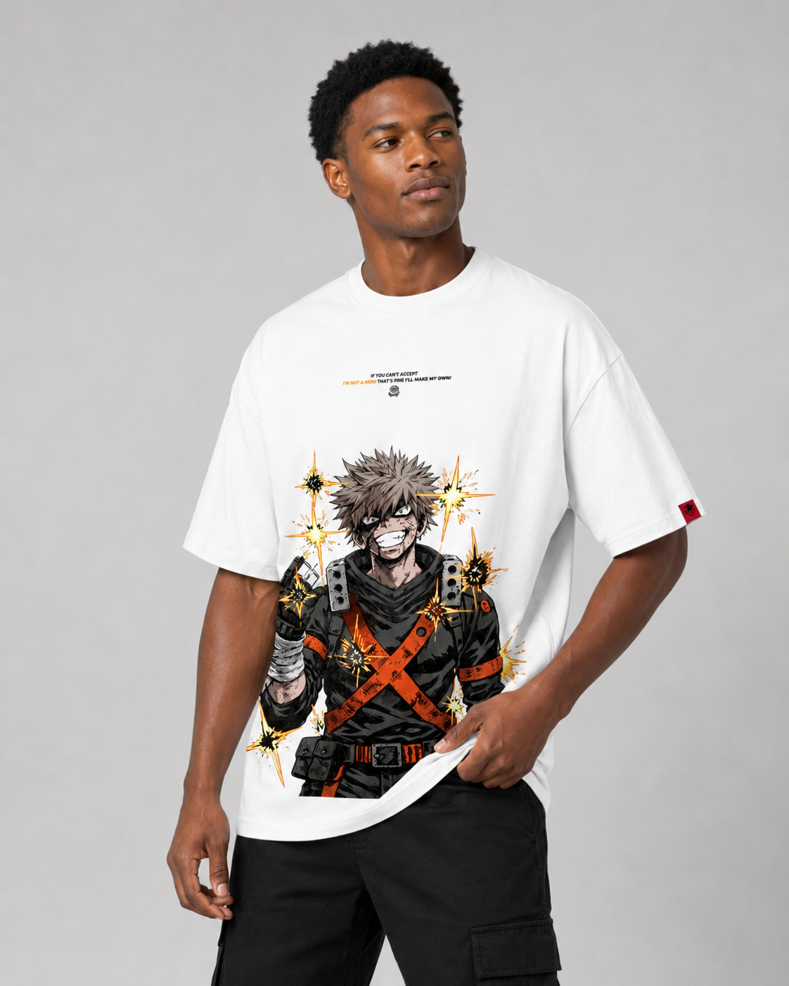 Vintage-Wash Short-Sleeve T-Shirt | *My Hero Academia* Katsuki Bakugo Comic-Style Graphic Print | American-Style Oversized Unisex Anime Tee
