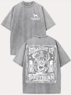 Men's Vintage Southern Deer & Double-Sided Graphic T-Shirt - 230g Washed Cotton Soft Round Neck Short Sleeve Tee with Retro Streetwear Deer Print - Casual Summer & Year-Round Comfortable Top
