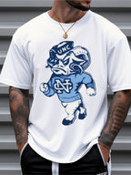 Men's casual trend 100 Cotton T-shirt 180g pure cotton with street clothing pattern printed off shoulder sleeve design T-shirt short sleeved