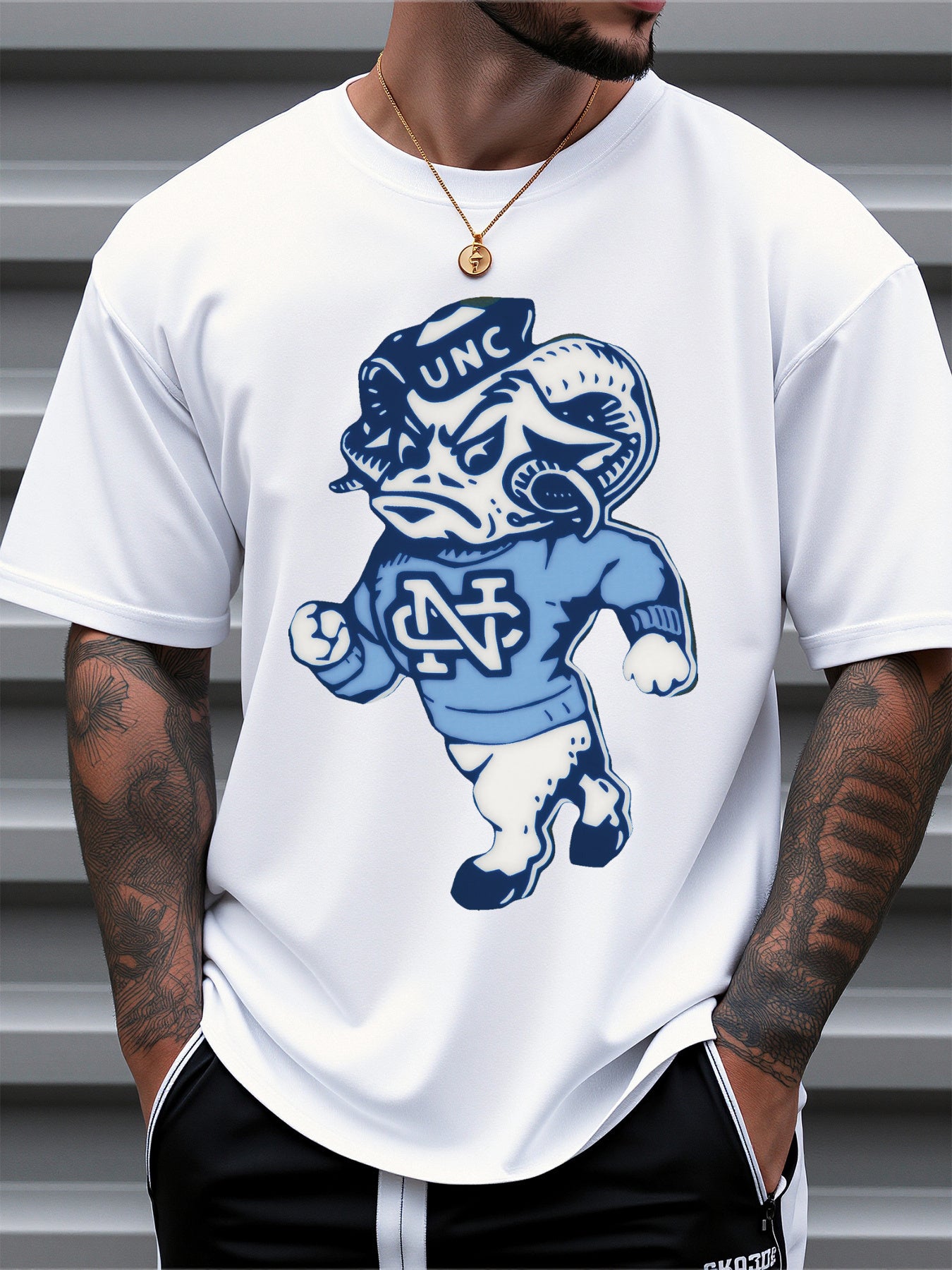 Men's casual trend 100 Cotton T-shirt 180g pure cotton with street clothing pattern printed off shoulder sleeve design T-shirt short sleeved