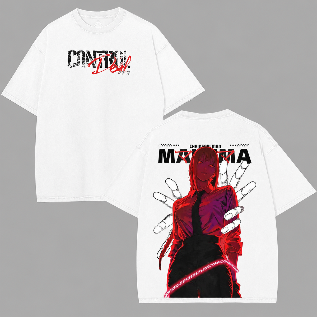 Vintage-Wash Short-Sleeve T-Shirt | *Chainsaw Man* Makima Double-Sided Print – Japanese Anime Style, Unisex Oversized Fit