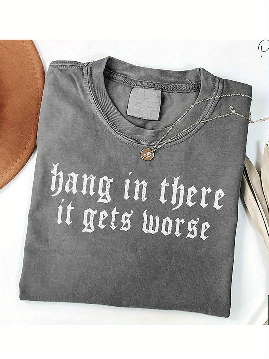 230g Washable, Hold On, It Gets Worse Print | Premium Batik Retro Fashion Brand Men'S T-Shirt, Crew Neck, Casual Style, Perfect for All Seasons, Ideal for Summer and Father'S Day Gift