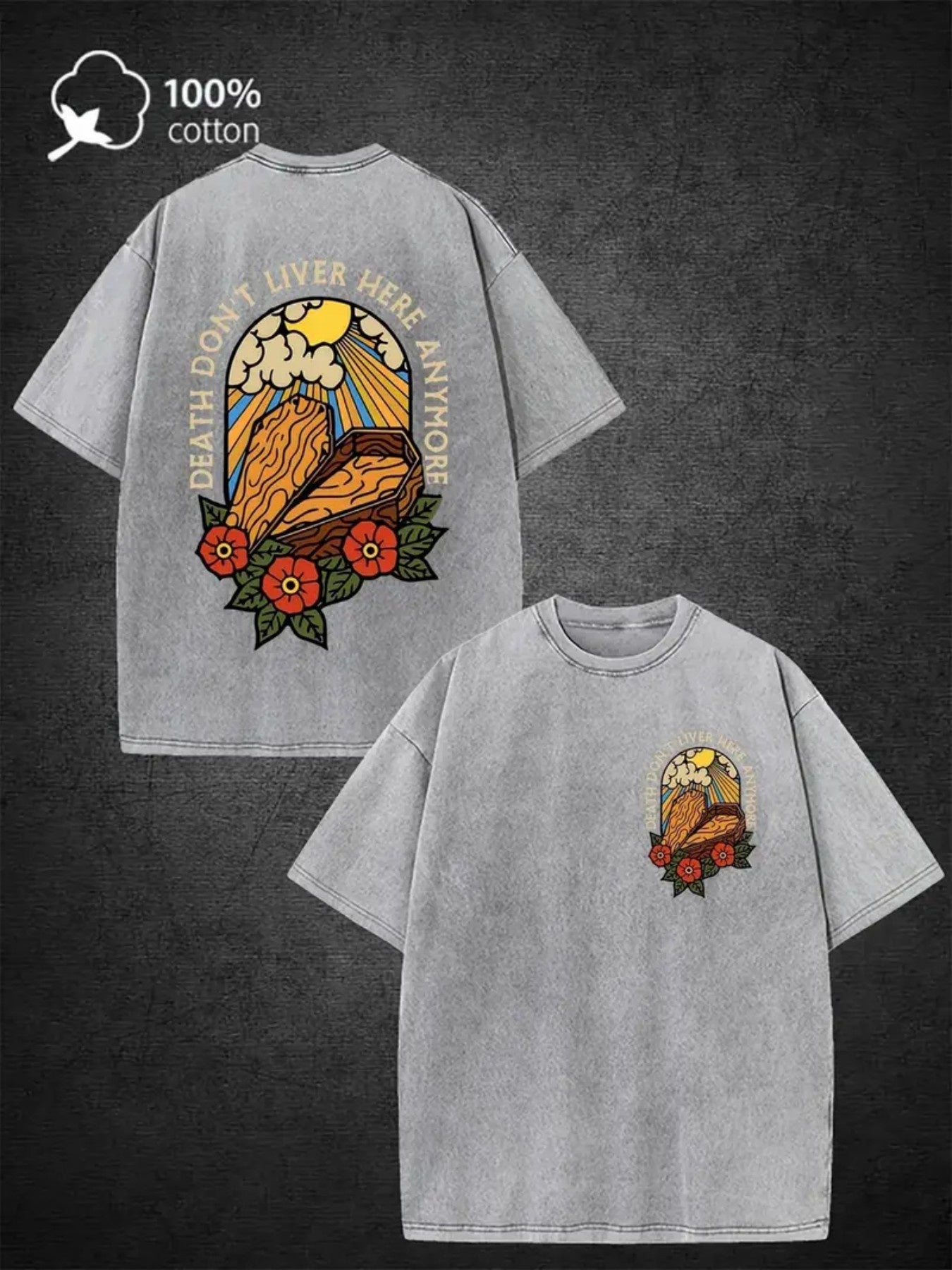 Y2K Style 100% Washed T-Shirt with Coffin Match (Suitable for burial plots) - Casual Round Neck Tee for Christmas, Thanksgiving Gifts, Year-Round Wear & Outdoor Travel - Machine Washable Male Fashion Staple 100% Washed T-Shirt 100%