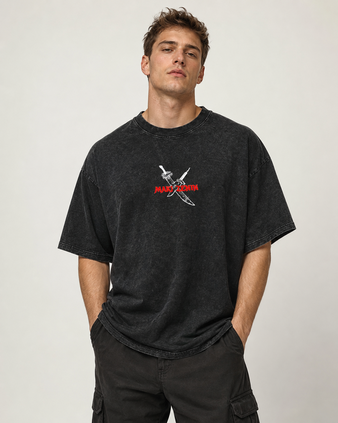 Vintage-Wash Short-Sleeve T-Shirt | *Jujutsu Kaisen* Maki Zenin Double-Sided Print – Oversized Unisex Tee with Large Anime Graphic