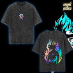 [SPECIAL] Hologram Edition Almighty Goku Vintage Unisex Oversize Anime Manga Acid Washed T-shirt, graphic tee, outfits graphic tees boys Men's Letter Print Round Neck streetwear