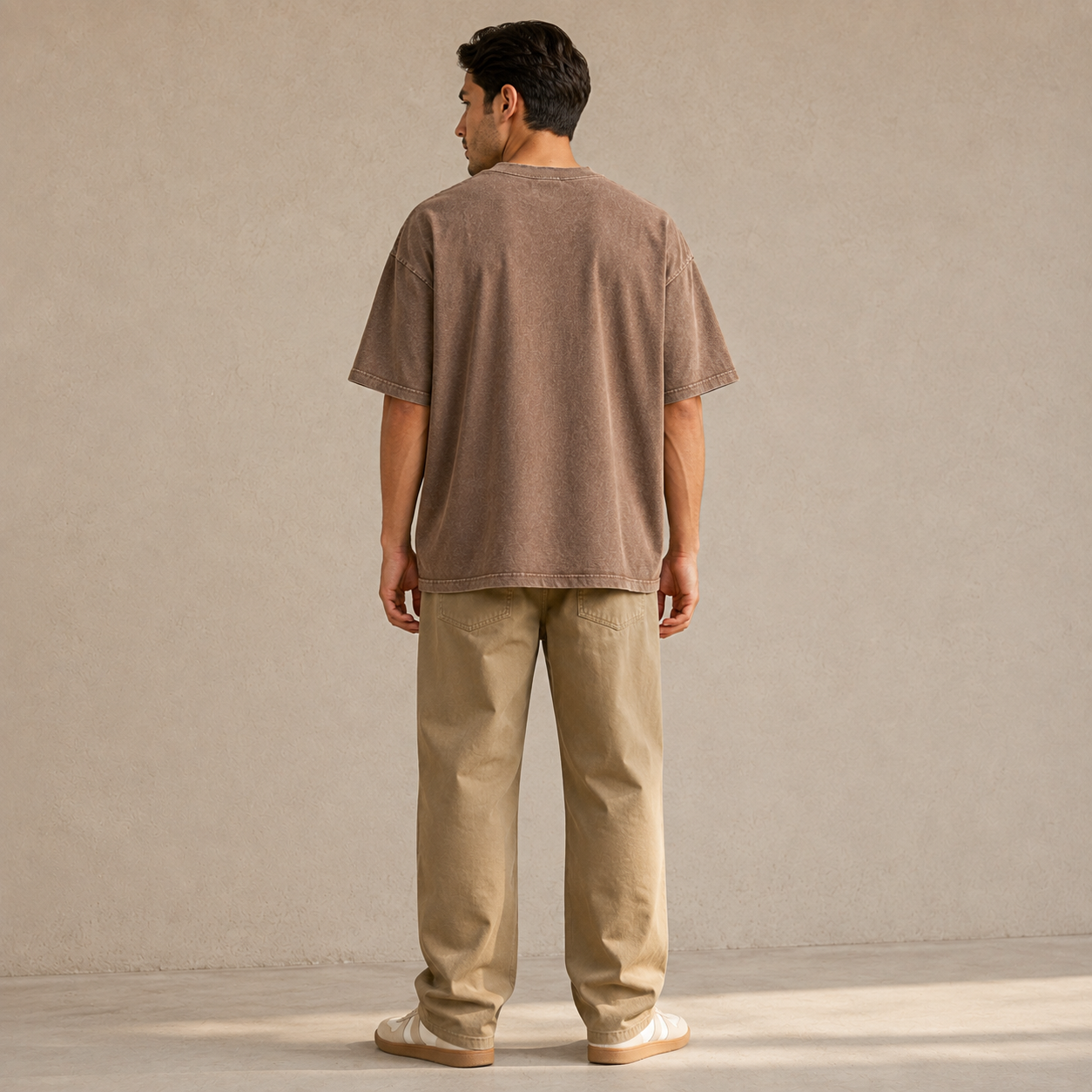 Washed Brown Loose-Fit Short-Sleeve Tee | Heavyweight Cotton T-Shirt with Retro Street Style