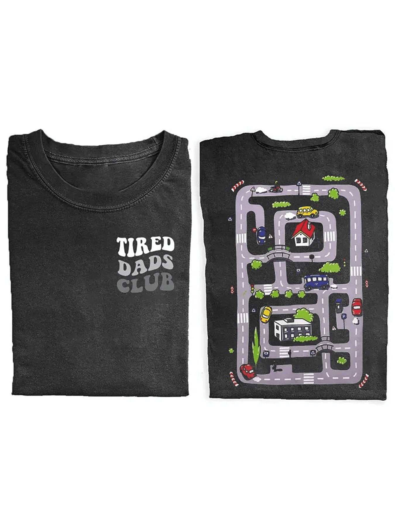 Men'S Funny Tired Dads T-Shirt - Retro Washed 230gsm Heavyweight Short Sleeve Tee with Tired Dads Club Graphic & Car Design - Breathable All-Season Comfort Fit, Sweat-Resistant