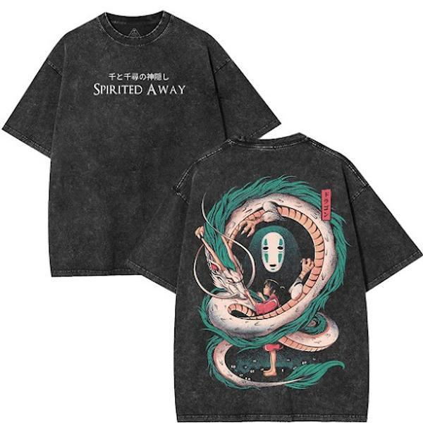Vintage-Wash Short-Sleeve T-Shirt | *Spirited Away* Double-Sided Print (Haku & No-Face) | Oversized Unisex Tee
