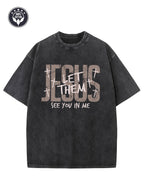 Men'S Retro Christian Faith Heavyweight 230g T-Shirt | Loose Casual Beige Washed Street Style with 'Let Them See Me in You' Letter Print - Crew Neck, Short Sleeve, All-Season Comfort, Machine Washable