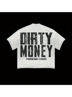 Men'S Heavyweight 180gsm Cotton T-Shirt - Vintage Y2K Graphic Tee with Statue of Liberty & Dirty Money Text - Loose Fit Crewneck Shirt for Everyday Streetwear - All-Season Casual Top (Machine Washable), Urban Style, Bold Print, Durable Construction, State