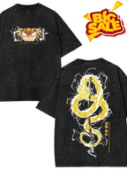 Men's Retro Anime Washed Cotton T-Shirt - Double-Sided Oriental Dragon Print, Y2K Streetwear, Anime/Manga Gift