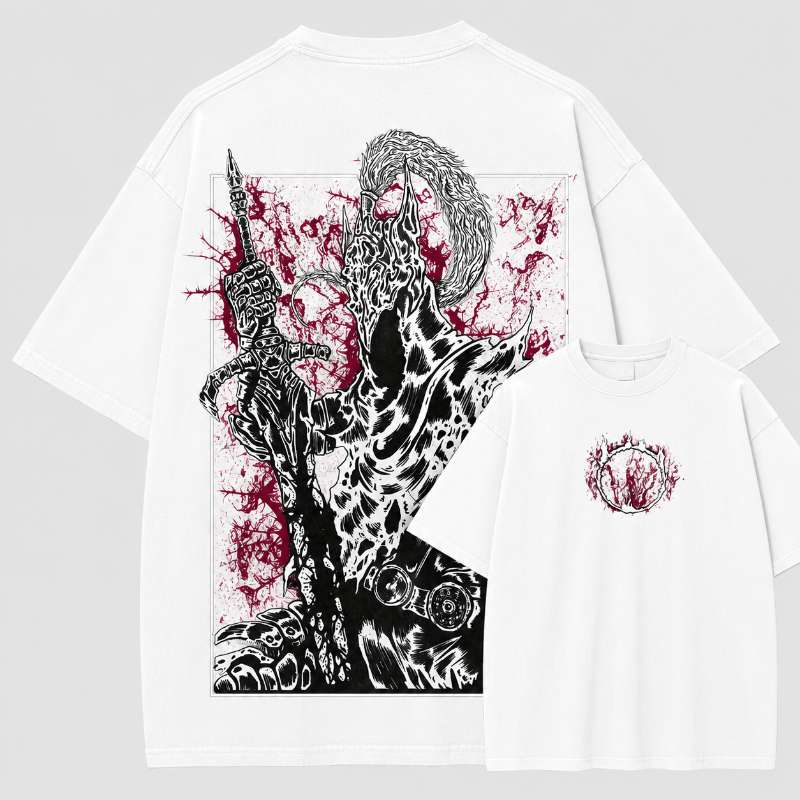 Vintage-Wash Oversized Short-Sleeve T-Shirt | "Dark Knight in Armor" Double-Sided Graphic Print (Unisex)