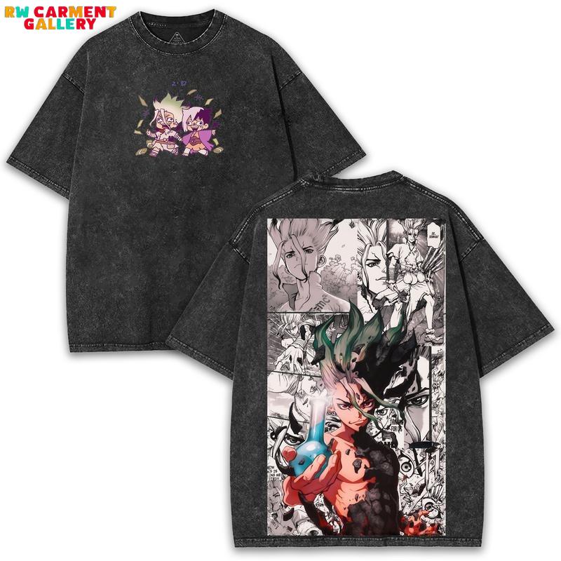 Dr. Stone – Science Awakening Graphic Tee with Washed Oversized Fit & Bold Back Art for Anime Nerds