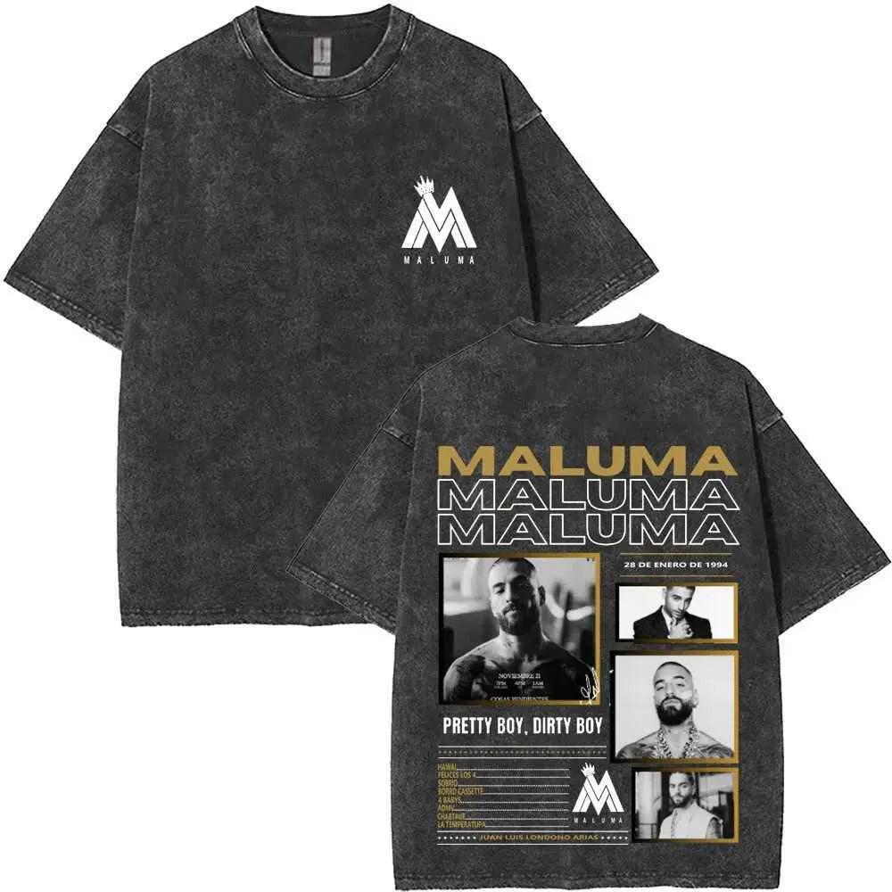 Vintage Washed Rapper Maluma Pretty Dirty Europet Tour 2025 T-shirt Men Women Fashion Oversized Tshirt Male Hip Hop Streetwear X250403
