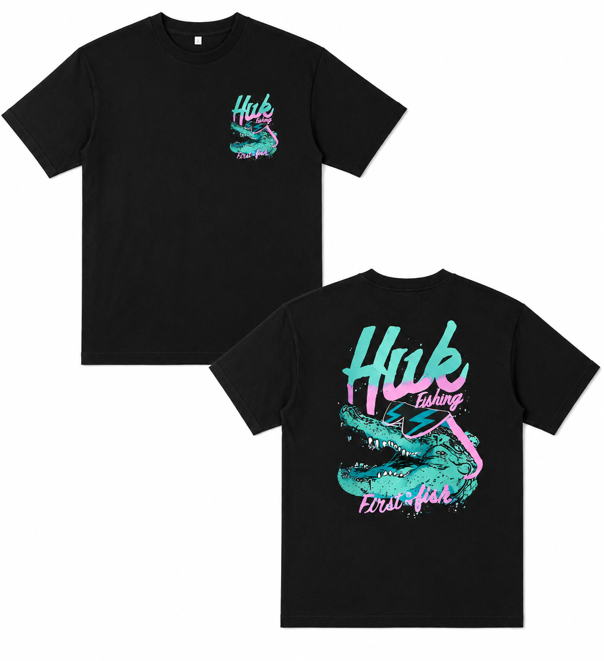 Pure Cotton Fishing-Themed Short-Sleeve T-Shirt – Cool Crocodile Graphic Print (Front & Back) – Casual Outdoor Crew-Neck Top for Men and Women
